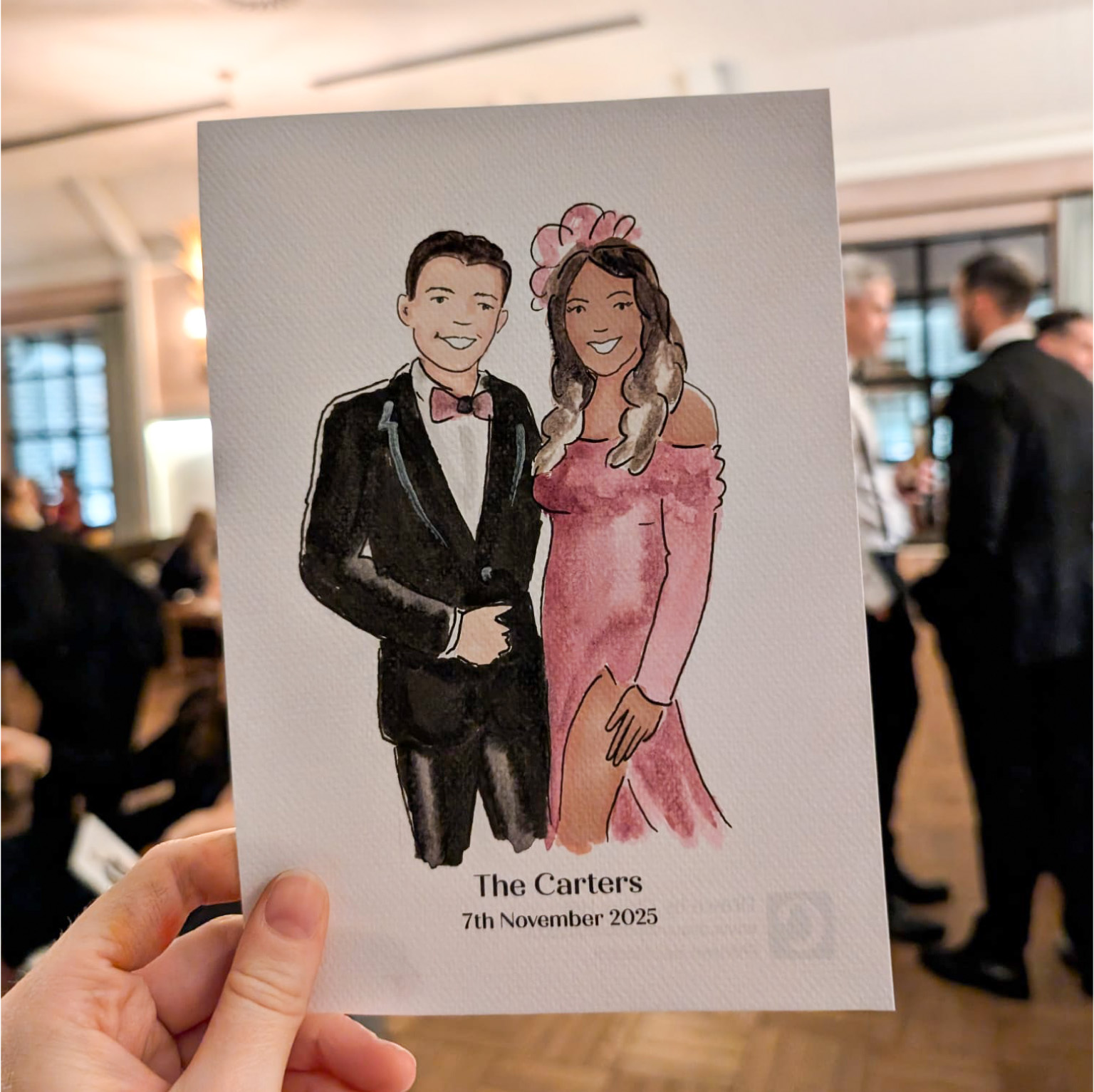 live illustration of guests at reception